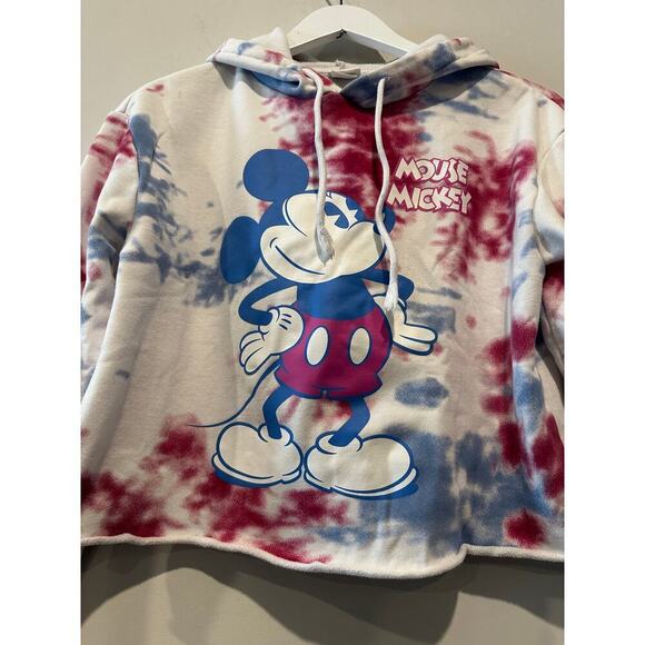 Disney Size Small Tie Dye Red Blue Mickey Mouse Cropped Hoodie Collector - Picture 3 of 11